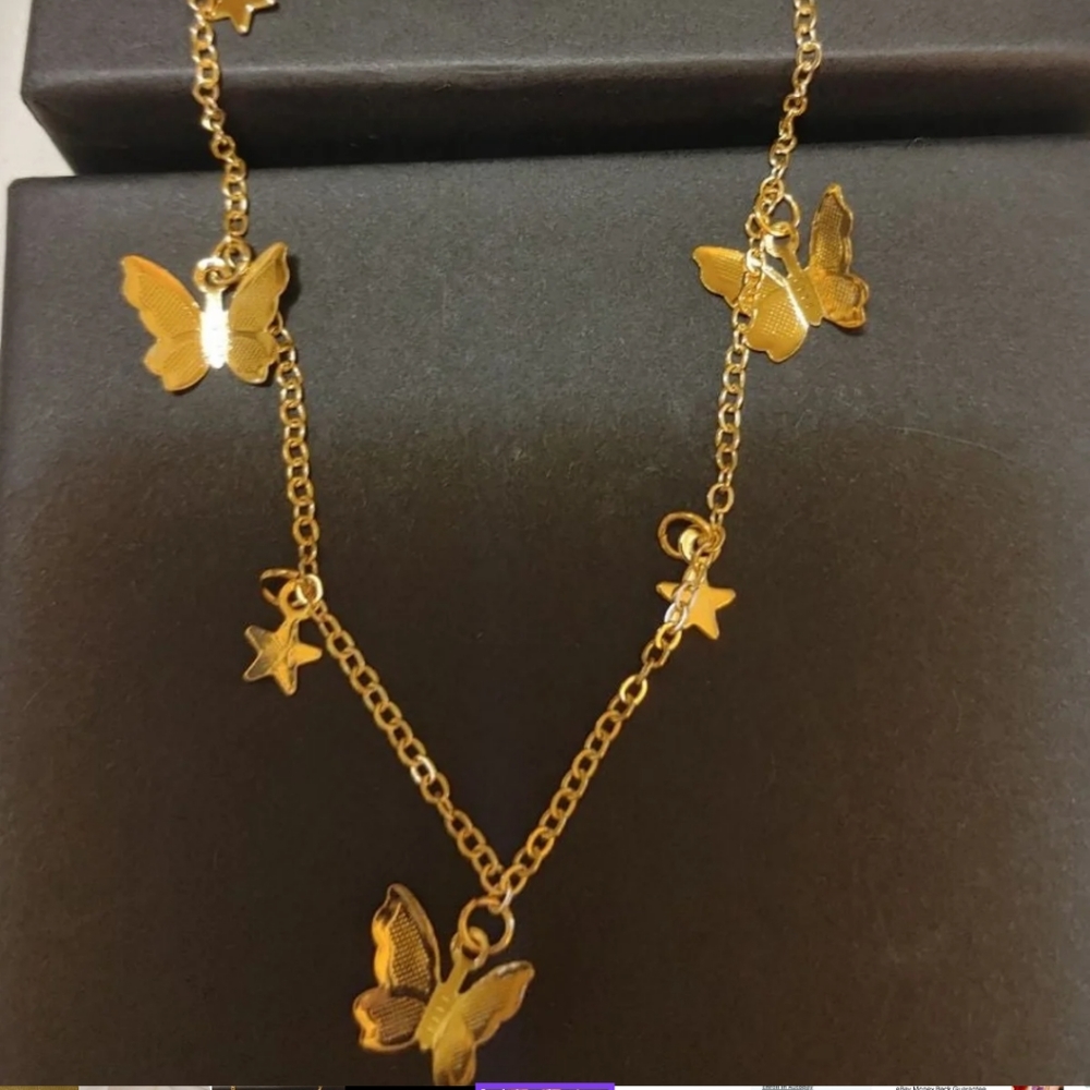 New goldtone butterfly necklace & earrings